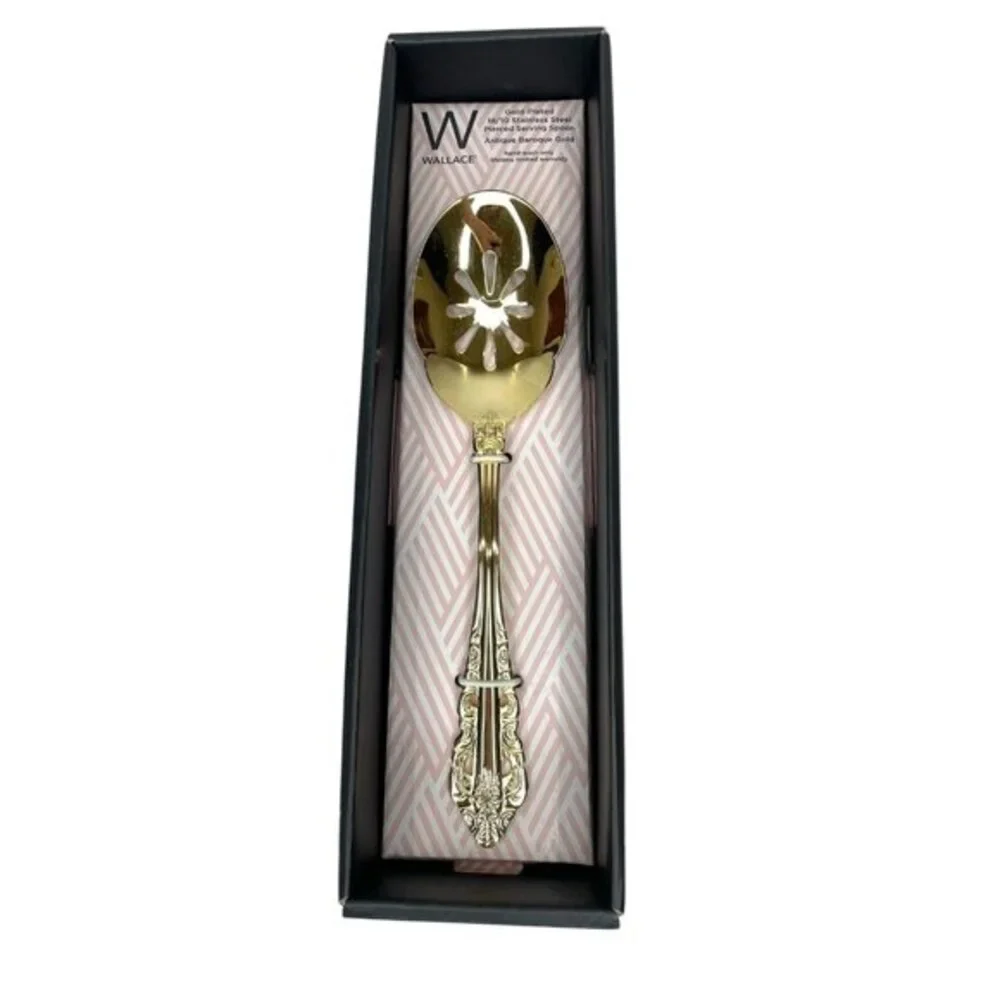 Wallace Antique Baroque Gold Pierced Serving Spoon Gold Plated NIB